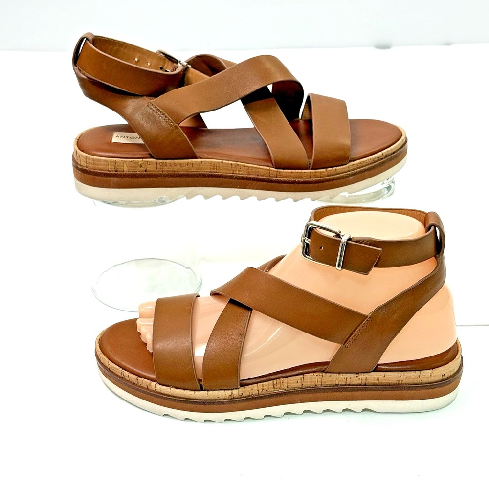 Antonio Melani Ankle Strap Chunky Platform Sandal Shoe Women US 7 EU Tan Leather